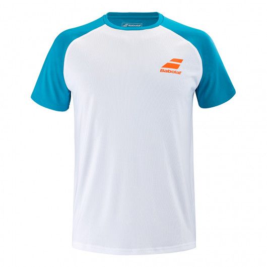ＵＳサイズ バボラ(Babolat) 2021 メンズ PLAY(プレー) クルーネック 半袖Tシャツ 3MTB011-1048 ホワイト×カニールベイ(21y5mテニス)