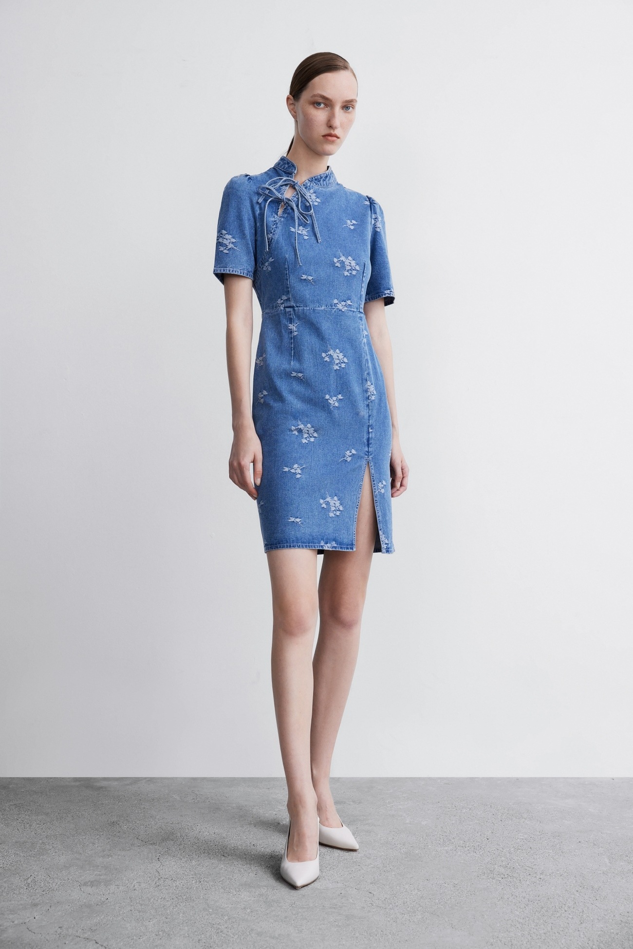 春 夏 レディース チャイナ デニムトレジャードレス ワンピース 個性的 ユニーク ミニ丈 ブルー XS S M L XL ワンピース 膝上 袖あり 半袖 かわいい 大人可愛い きれいめ シンプル