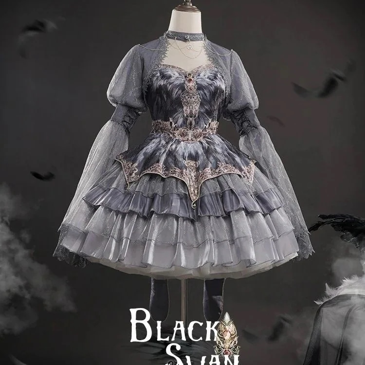 ロリータ洋装 茶会オリジナルデザインロリータ 花嫁ワンピース 白鳥JSK/JKドレス 二次元ワンピース茶会メイド服/コスプレ/ゴスロリ/かわいい/ハロウィンレトロ 福袋 T