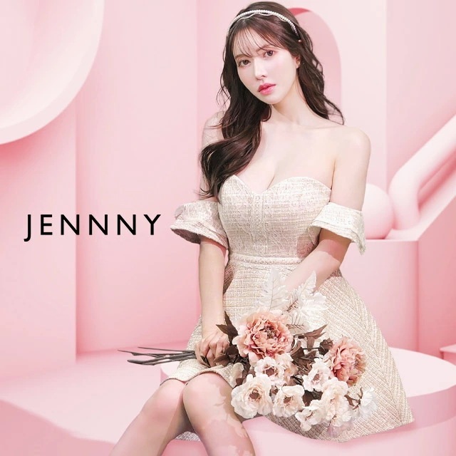 【即日発送】JENNNY ジェニー キャバ ドレス 袖あり ミニ フレア ワンピース オフショルダー S～Lサイズ ツイード セクシー 谷間見せ キャバドレス ミニドレス キャバクラ ラウンジ スナッ