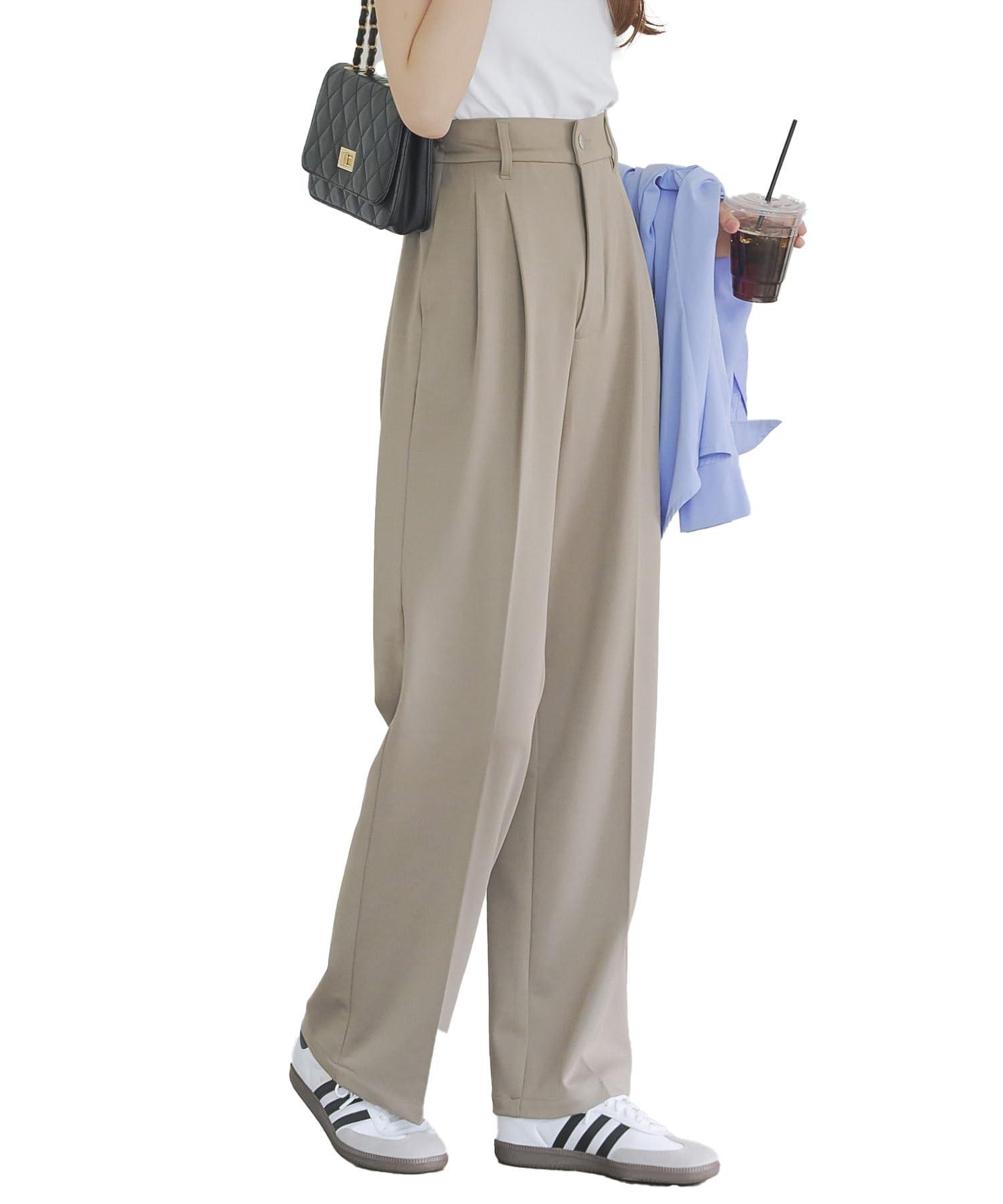 [神戸レタス] お腹ポッコリ解消 ストレートパンツ レディース ワイドパンツ タックワイドパンツ 体型カバー [M4067] L トール 5,433円