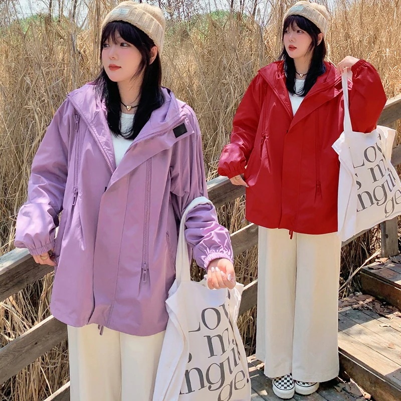 【ぽちゃまに】 春秋 ジャケット ショートトレンチコート パーカー 大きいサイズ 体型カバー レディース フード付き アウター コート マウンテンパーカー メガ割30%までに制限