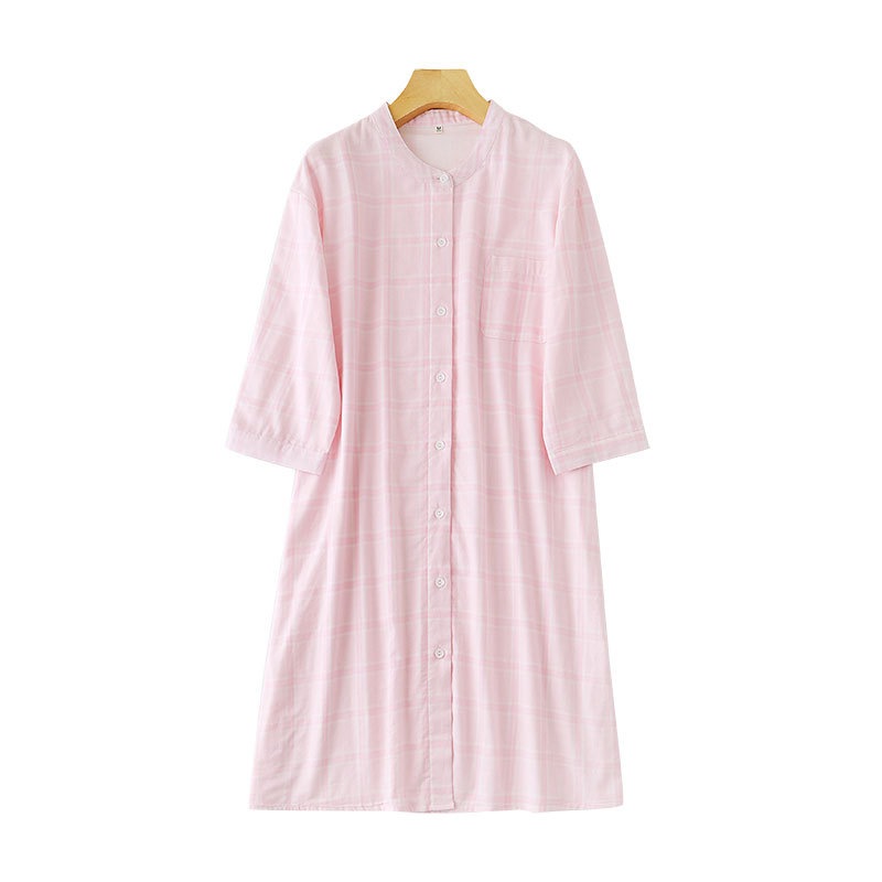 マタニティ パジャマ ワンピース 前開き 綿100 半袖 大きいサイズ 二重ダブルガーゼ 韓国