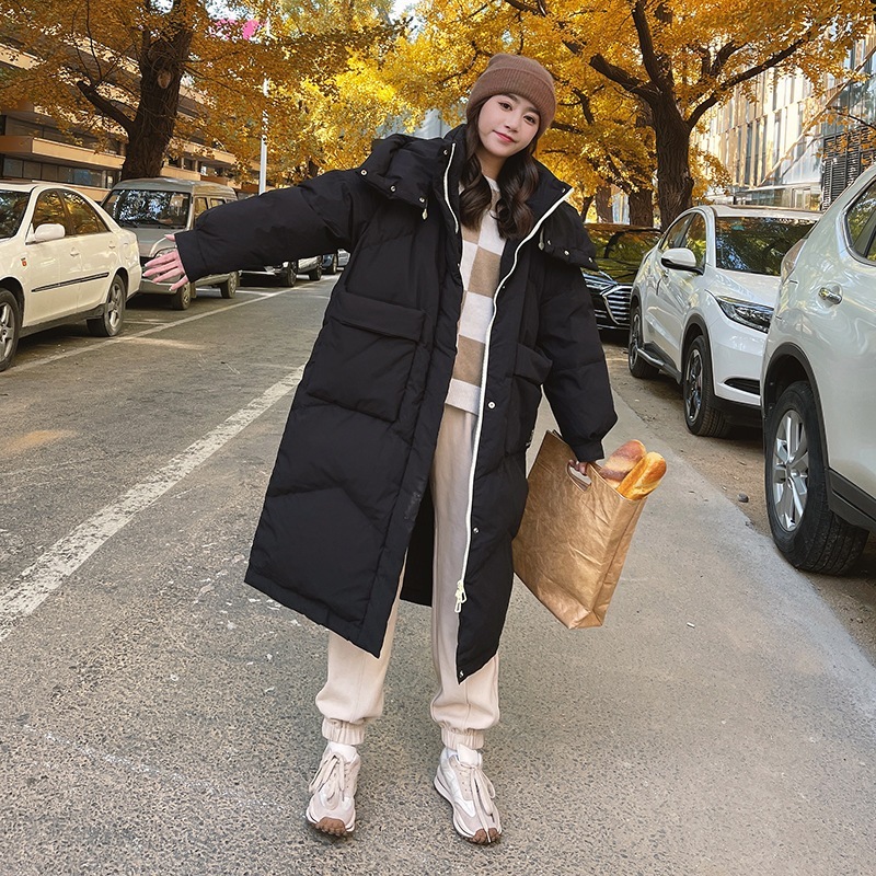 長袖ジップフード付きジャケットのメインプッシュ冬の新しい気質通勤ダウンジャケットロング女性韓国語バージョン
