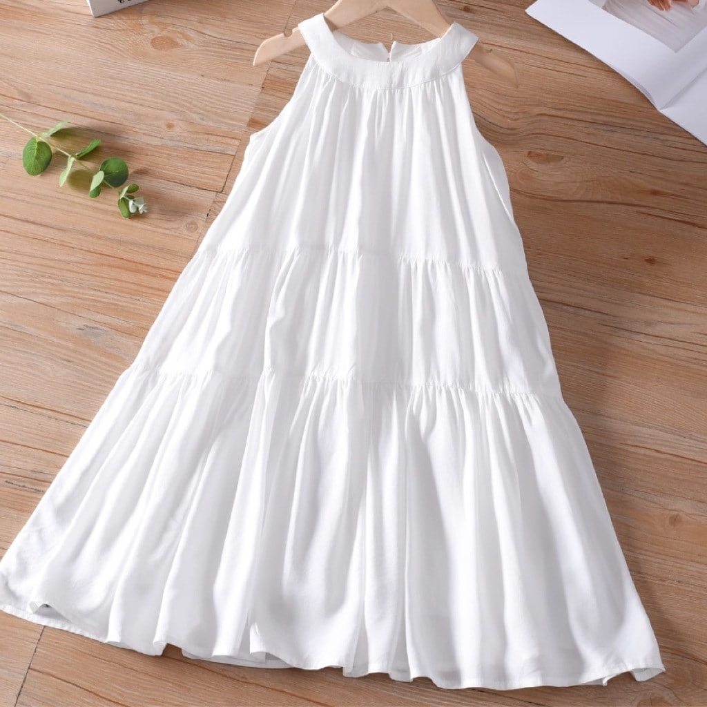 レディース ワンピース ティアード ロング マキシ 袖なし ノースリーブ ラウンドネック フレア フェミニン リボン かわいい 大人可愛い きれいめ シンプル おしゃれ ガーリー ラブリー キュート
