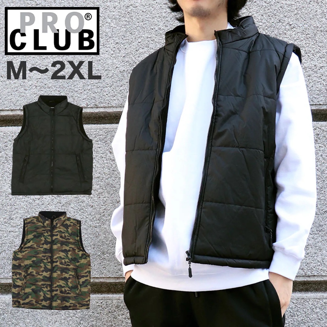 プロクラブ　中綿ベスト メンズ トップス アウター #125 ベスト 裏地フリース 秋 冬 防寒 ファッション ストリート ブランド 無地 迷彩 大きいサイズ