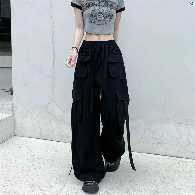 レディースファッション　かわいい　オシャレ　海外 ハイウエスト マルチ ポケット ストレート レッグ パンツ