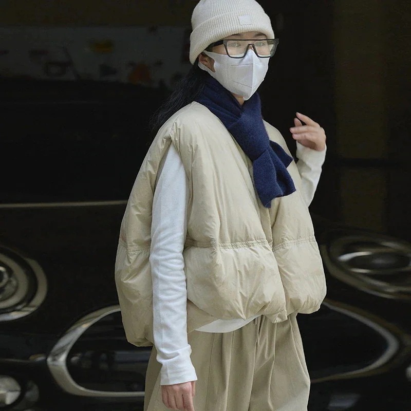 韓国風ゆったりダウンベスト女性の新作ファッションラウンドネックシルエット暖かいノースリーブカボチャベストトレンド