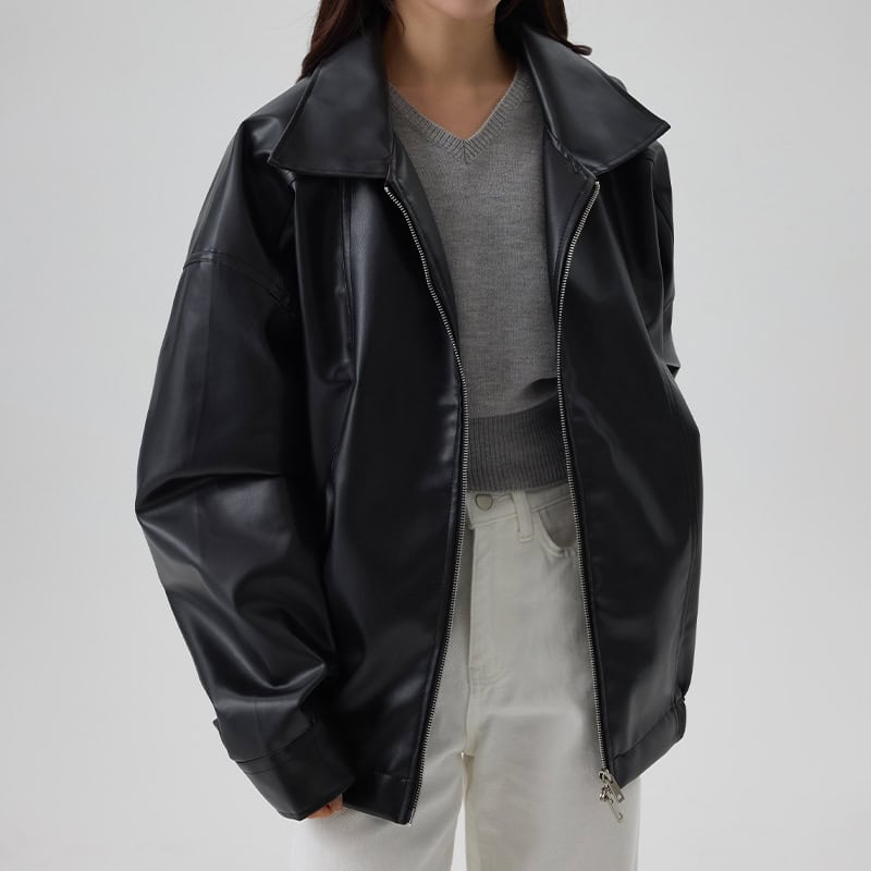 レベル切り替えオーバーフィットレザージャケット
