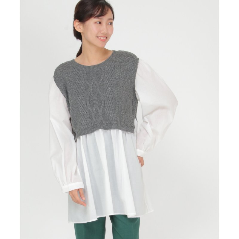 ケーブルニットドッキングブラウス