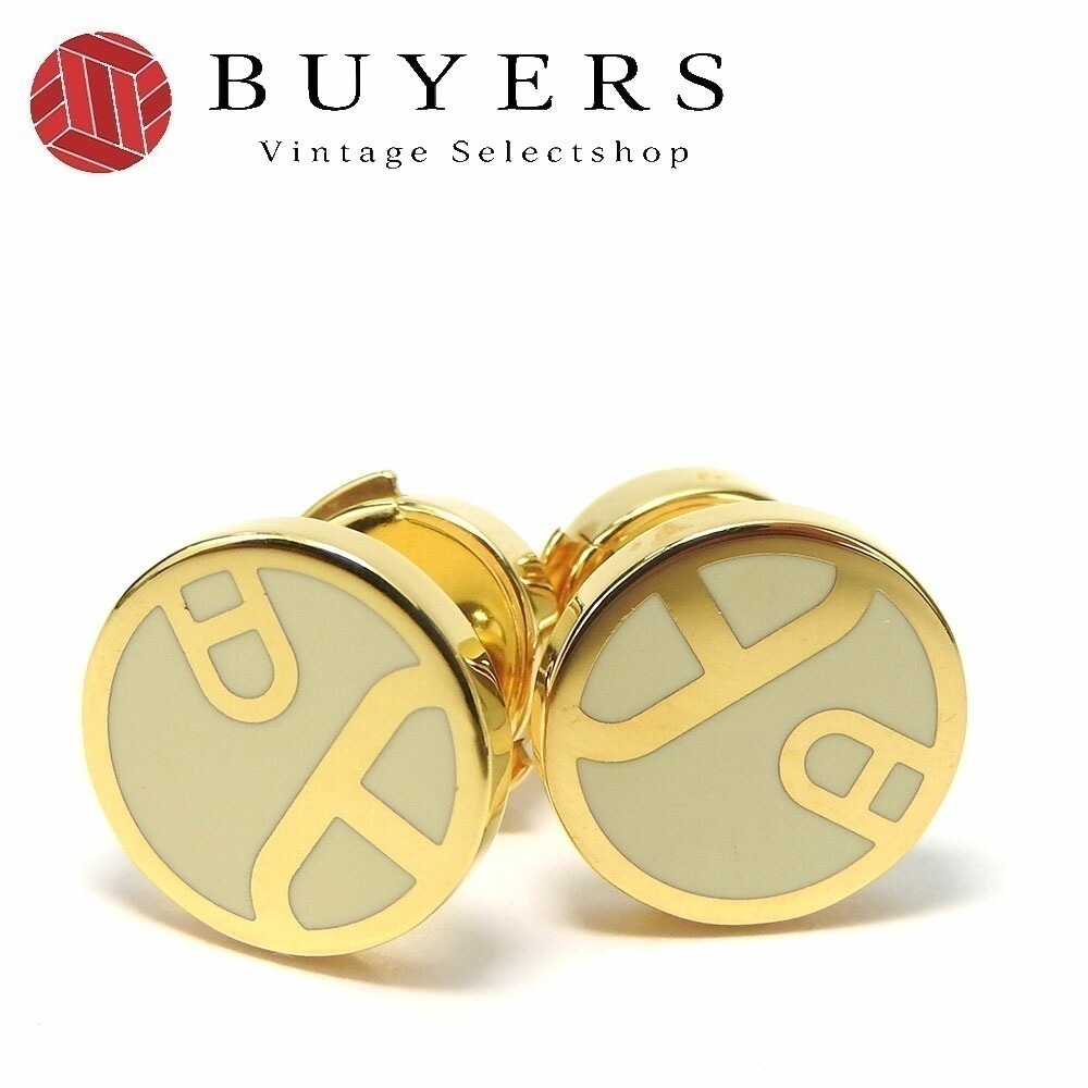 中古 エルメス スタッドピアス シェーヌダンクル ホワイト ゴールド メッキ GP 約4.7g アクセサリー ジュエリー 小物 レディース 女性 HERMES pierced earrings acc