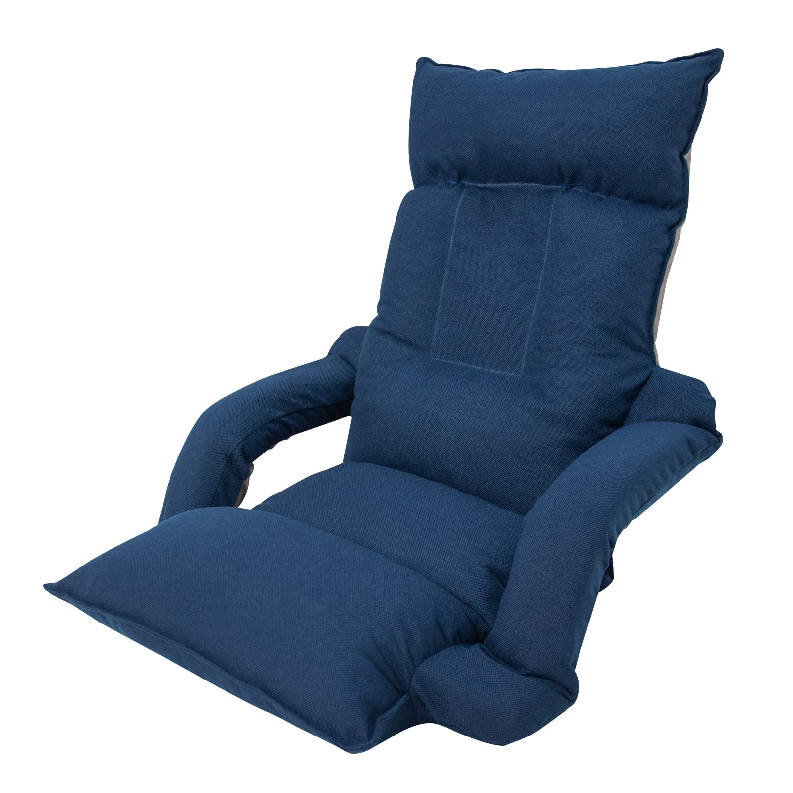 座椅子 ひじ掛け付き ハイバック 低反発 背もたれ・頭部 14段階調整 肘掛けリクライニングに連動 1人掛け フロアチェア 座椅子 (ネイビー)
