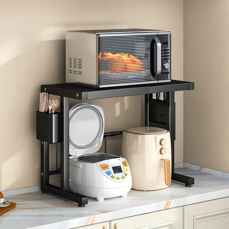【メガ割 】伸縮可能なキッチン電子レンジオーブン炊飯器置物棚家庭用二層テーブルデスクトップ食器棚収納棚82