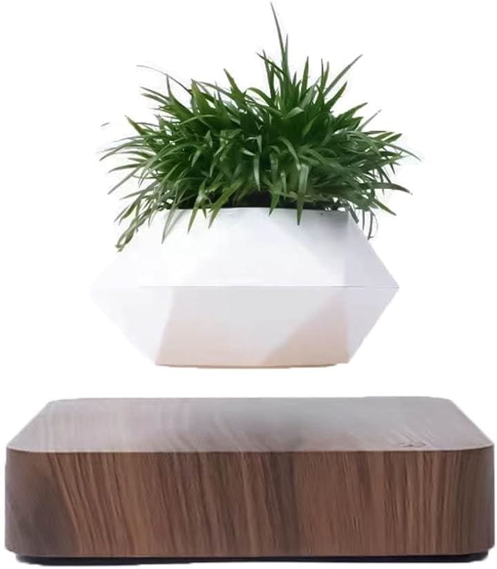 宙に浮く盆栽 プランター 観葉植物 磁気浮上 鉢植え 装飾 ウッド 木目 インテリア( ブラウン, 小)