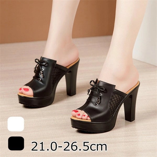 レースアップサンダル ミュール ハイヒール 小さいサイズ サンダル ストーム ヒール10cm 大きいサイズ ブラック ホワイト 普段履き サマー カジュアル かわいい 夏 シューズ かかとなし 21.