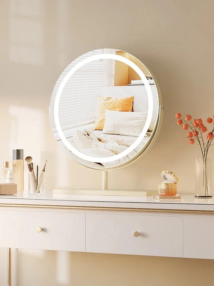 【限定SALE!!】バレンタイン鏡 クリーミーなスタイルのledメイクアップミラーライト付きスマートドレッシングテーブルミラーベッドホーム回転デスクトップデスクトップドレッシングミラー 福袋