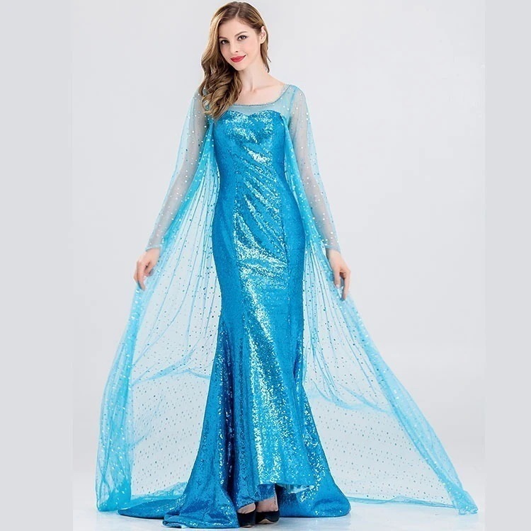 速やかに出荷オーロラのアナと雪の女王大人のスパンコールの女王服ハロウィンコスプレエルサの公演服エルサの王女スカート