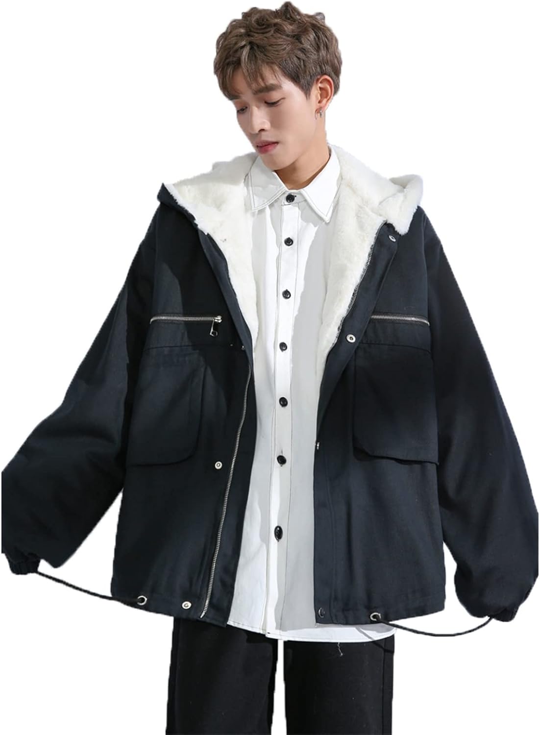 両面着ブルゾン ボアフリース フードパーカー メンズ レディース リバーシブル ボアジャケット 無地 アウター 防寒 ペアルック カップル 裏起毛 カジュアル