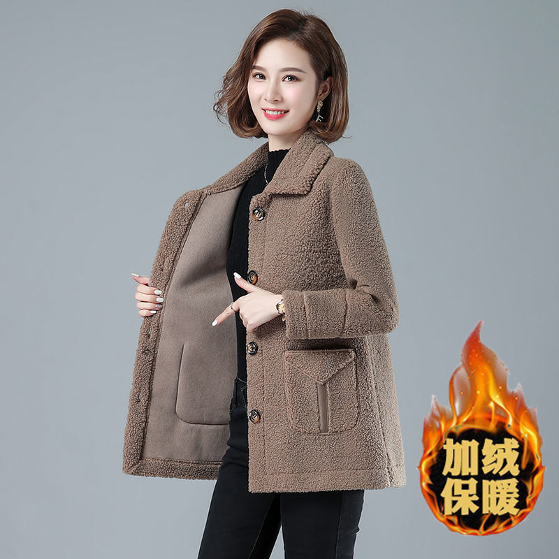 中老年女装40岁50大衣妈妈装秋冬季加厚颗粒绒外套羊羔毛皮毛一体