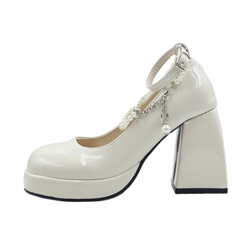 1000円OFFクーポン アンクルストラップ パンプス レディース ハイヒール10CM スクエアトゥ 太ヒール 厚底 プラットフォーム エナメル リクルート フォーマル ビジネス オフィスパンプス 痛