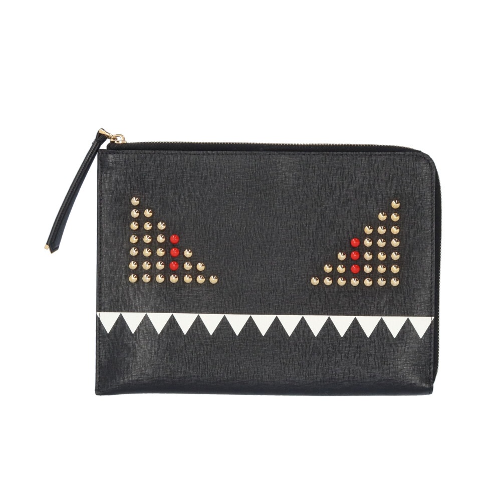 フェンディ モンスター セカンドバッグ レザー 8M0363 ブラック FENDI 中古 美品