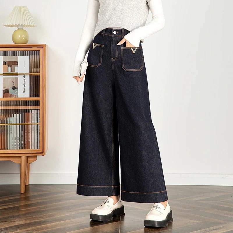 春夏ジーンズ女性ハイウエストフレアパンツ色落ちしにくいワイドパンツ