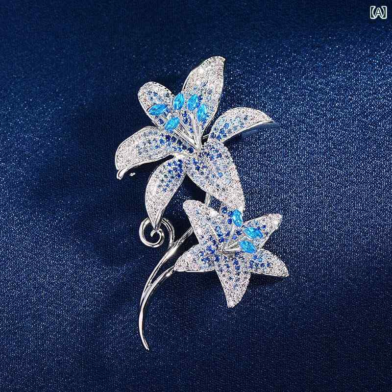 [お勧め商品]ブローチ レディース アクセサリー 銅 象嵌 ストーン トランペットフラワー マイクロ 象嵌 ストーン コート コサージュ 精巧