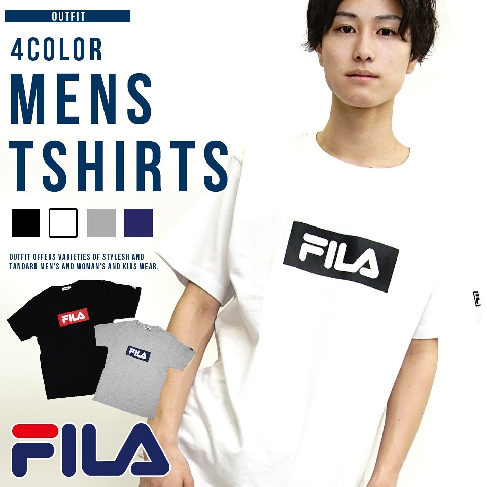 フィラ Fila 激安の Tシャツ メンズ 半袖 スポーツ ブランド カットソー おしゃれ トップス カジュアル 紺 黒 夏 シンプル ロゴ ボックス 白 メン クルーネック 人気