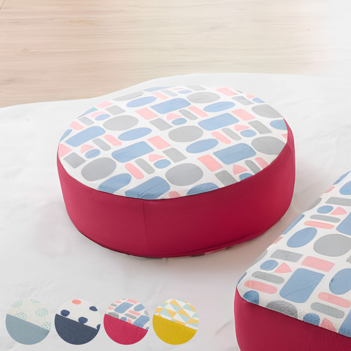 カバーが洗えるクッション 柄入り ラウンド 低反発ウレタン 日本製 低反発 円 座布団 直径48cm フロアクッション 極厚 厚さ17cm 北欧 クッション おしゃれ 長時間 痛くなりにくい