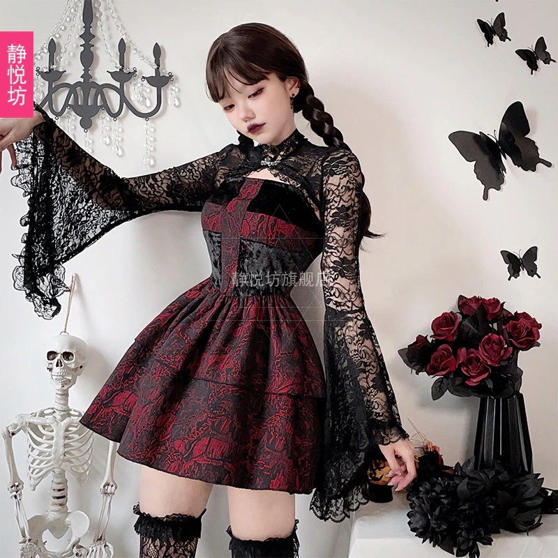 ゴシッククロス赤いブラジャーワンピースハロウィーン衣装cos服アダムズ コスチューム
