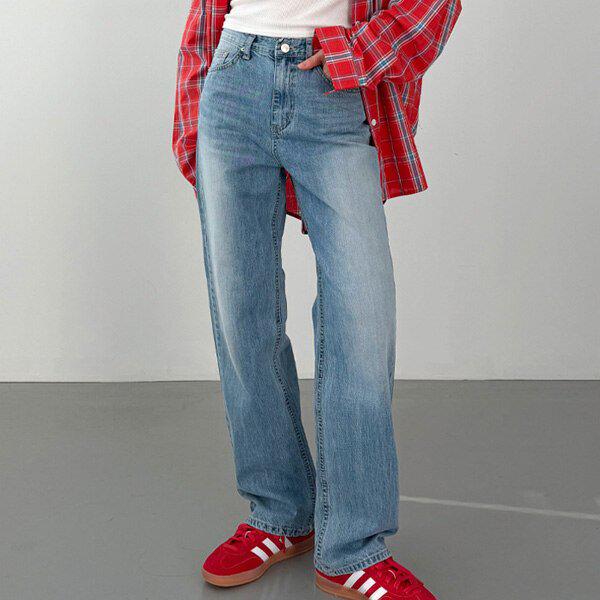 (JN)6103 후브러쉬 일자 데님 팬츠 봄 여성 청바지