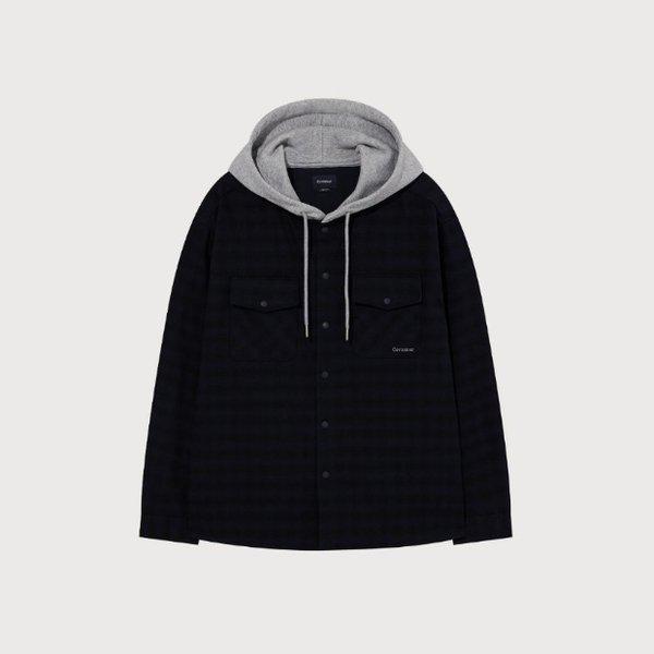 M フード付き CQK CO2504SH33-DN オーバーフィット フーディ チェックシャツ ダークネイビー