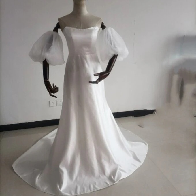 人気上昇！パーティードレス ベアトップ ふっくら柔らかなバックリボン華やかなトレーン/結婚式/披露宴