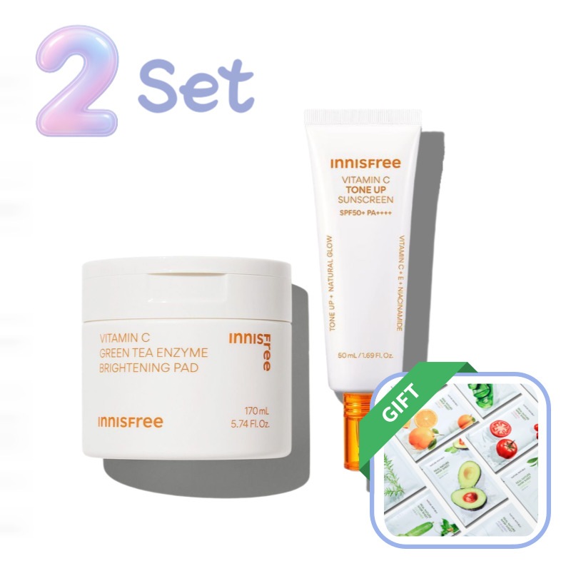 ビタミンCグリーンティー酵素トーニングパッド60枚170mL+ビタミンCトーンアップ日焼け止め50mL 韓国コスメ.毛穴ケア.くすみ対策.紫外線対策.トーンアップ.保湿ケア.低刺激.敏感肌.スキンケア