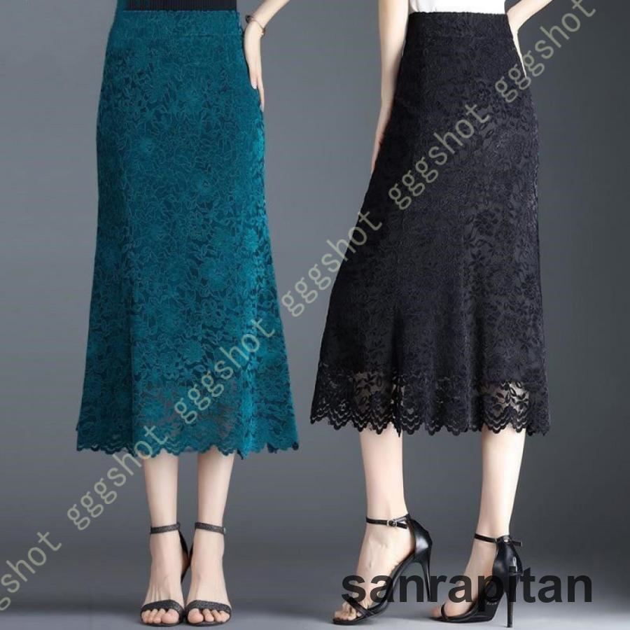 レーススカート レディース スカート 春夏 カジュアル タイトスカート 体型カバー 膝丈 ビジネス マーメイド ひざ丈 体型隠し 膝丈 脚長効果 着痩せ 着やせ