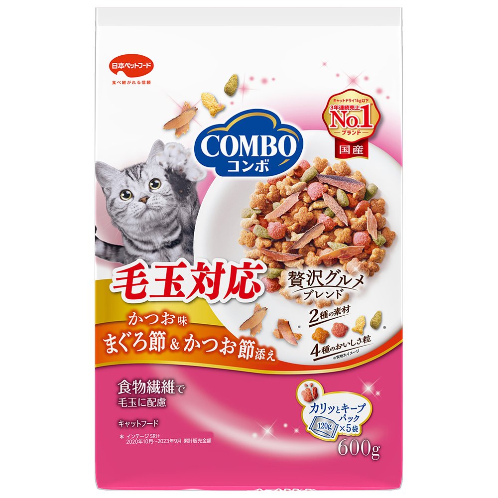 キャットフード　コンボ　キャット　毛玉対応　かつお味・まぐろ節・かつお節添え　６００ｇ（１２０ｇX５袋）X１２　ＣＲＣ35―15―60―30―00