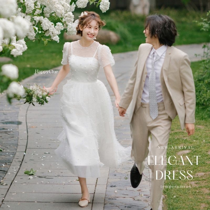 ウェディングドレス 前撮り ドレス 白 花嫁ドレス 二次会ウエディングドレス ワンピース 半袖 プリンセスライン ブライダル レディース パーティードレス ロングドレス 白ドレス きれいめ 成人式 フ