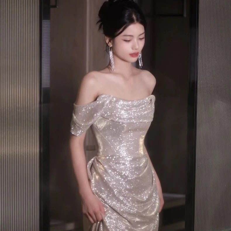 パーティードレス イブニングドレス女性2025新しい宴会気質バーミツバーホストドレス