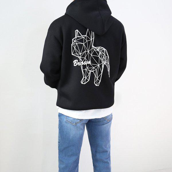メンズ オーバーサイズ ネオプレン グラフィック ブルドッグ パーカー