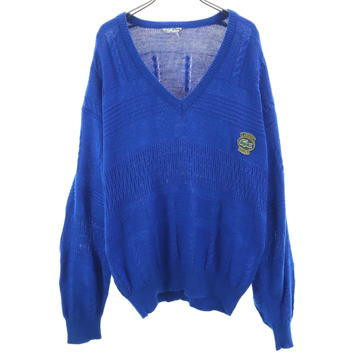 CHEMISE LACOSTE シュミーズラコステ 70s 80s ヴィンテージ フランス製 長袖 Vネック セーター M ブルー フレンチラコステ メンズ 古着