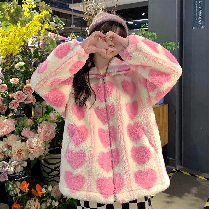 秋冬かわいい トレンド トレンディ シンプル 流行 秋 冬 ハート フリースジャケット ジャケット