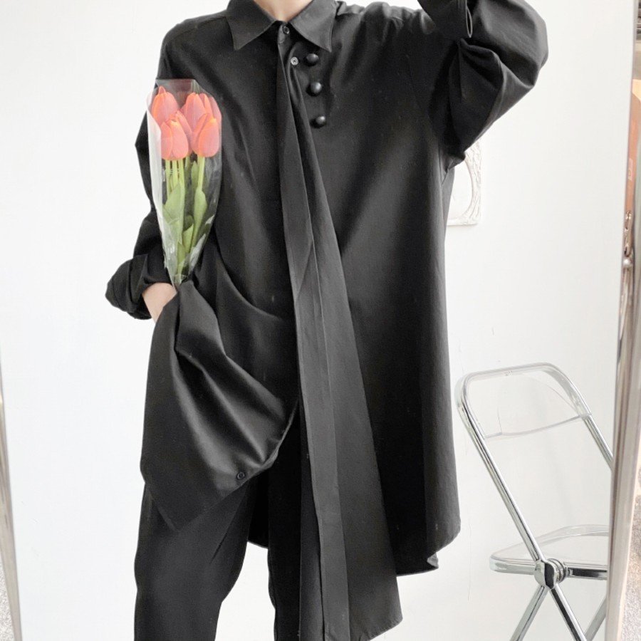 メンズ 韓国 トップス 長袖 非対称 シャツ ルーズパンク 高校生 中学生 10代 20代