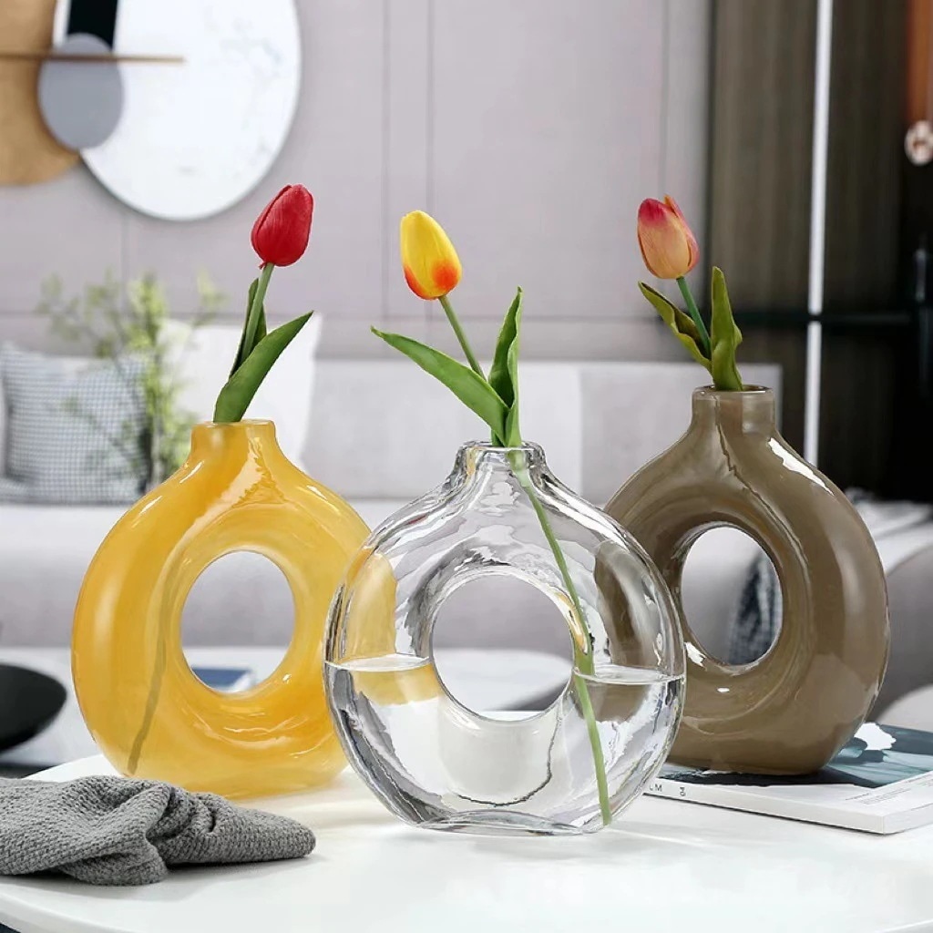 【20点セット】【送料無料】シンプルな小人数ドーナツガラス花瓶透明水養置物風花器リビング生け花インテリア置物