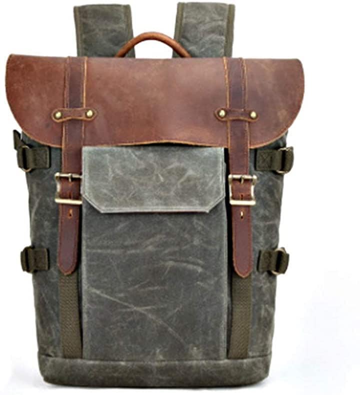 2021年 最新 カメラリュック カメラバッグ ヴィンテージ 本革 キャンバス素材 防水 大容量 多機能 ダークグリーン( ダークグリーン)