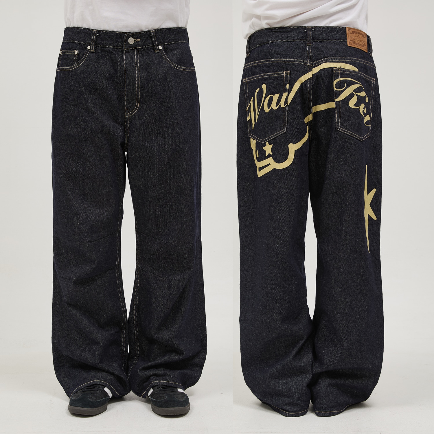 Back Graphic Parachute Denim Pants INDIGO BLUE