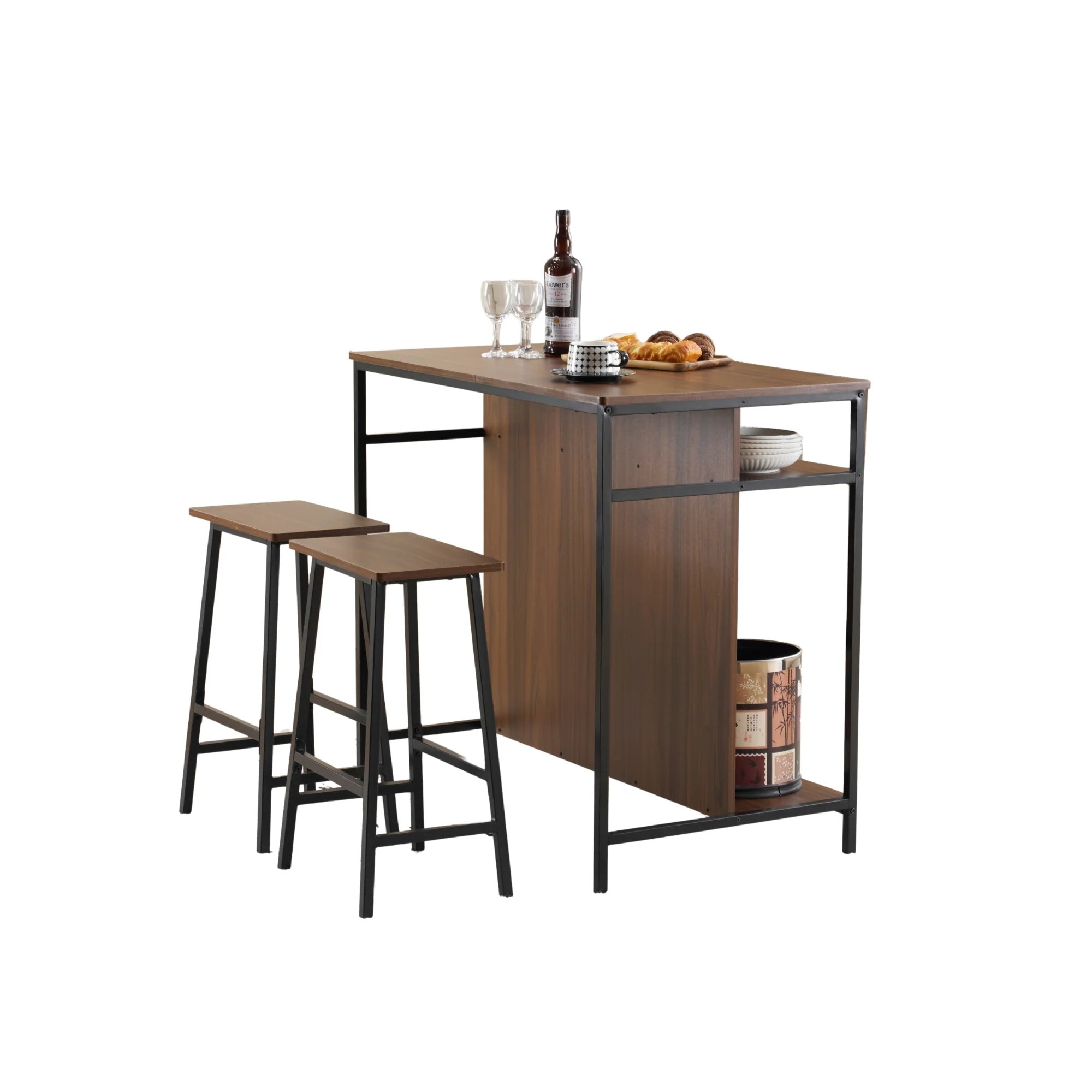 【国内発送&送·料·無·料】298【ブラウン】新発売カウンターテーブル スツール 3点セット ハイテーブル 木製 カウンター 2脚 バーカウンター バーテーブル カフェ チェア 椅子パソコンデスク 木