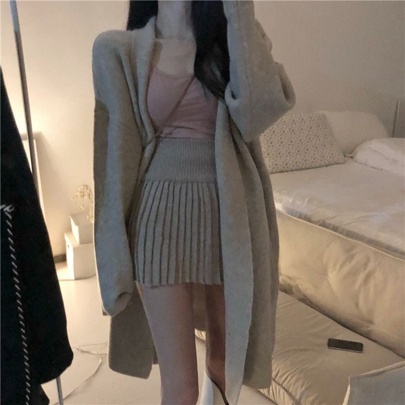 【3点セット】ファッション レディース セクシー ニットカーディガン+キャミソール+カレッジ ファッションスーツ