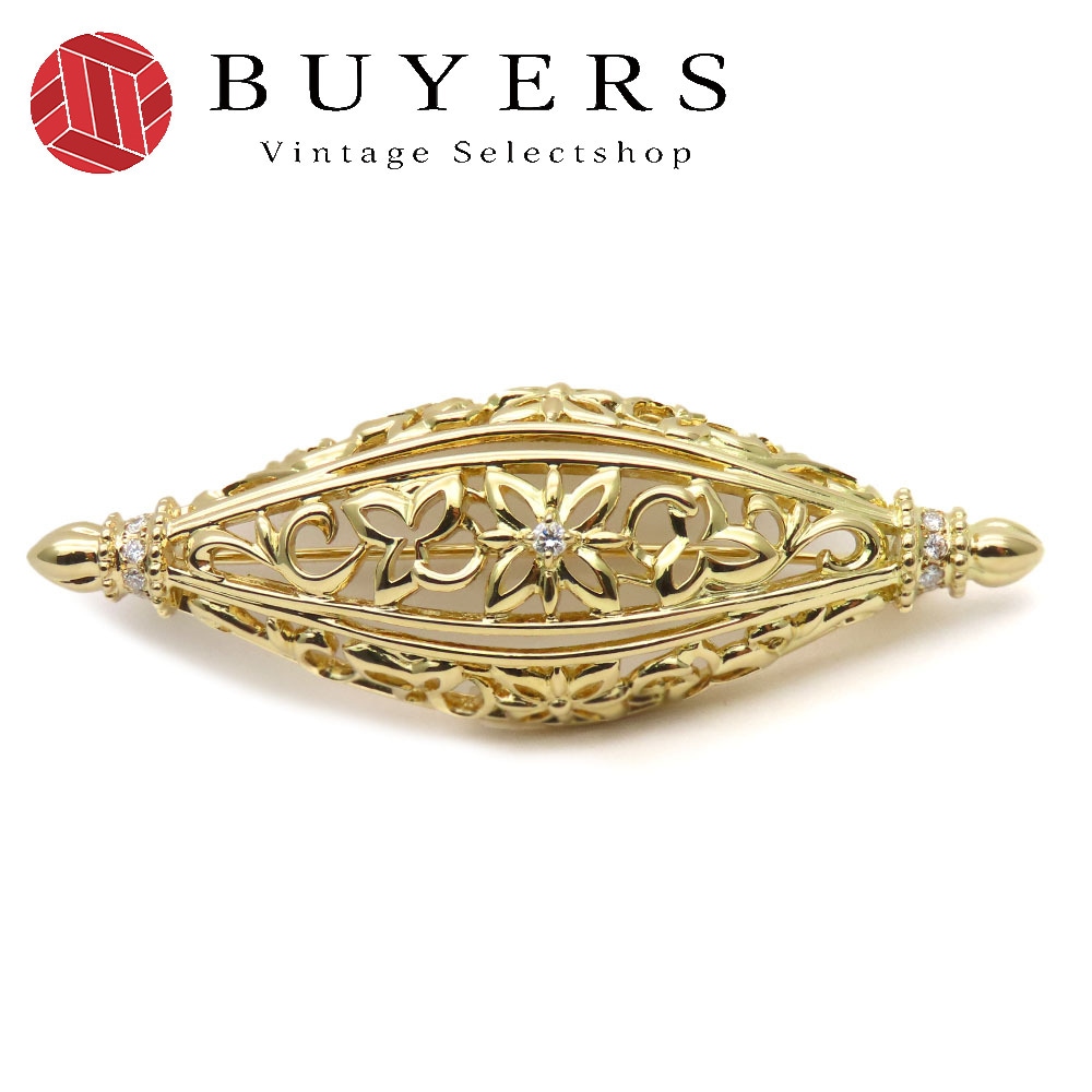 中古 ブローチ K18YG ダイヤモンド 約15.6g イエローゴールド 0.13ct ジュエリー レディース 女性