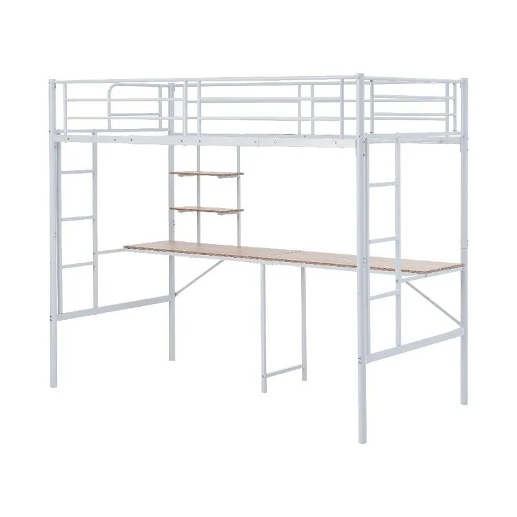 システムベット ロフトベッド シングル デスク付き ラック棚付き ハシゴ階段 耐荷重150kg