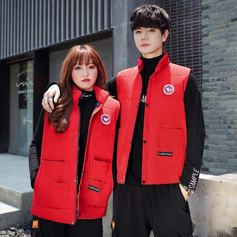ダウンベストの男性と女性のカップルハンサムなベスト冬のノースリーブジャケット暖かいベストカジュアルファッション多目的ジャケット